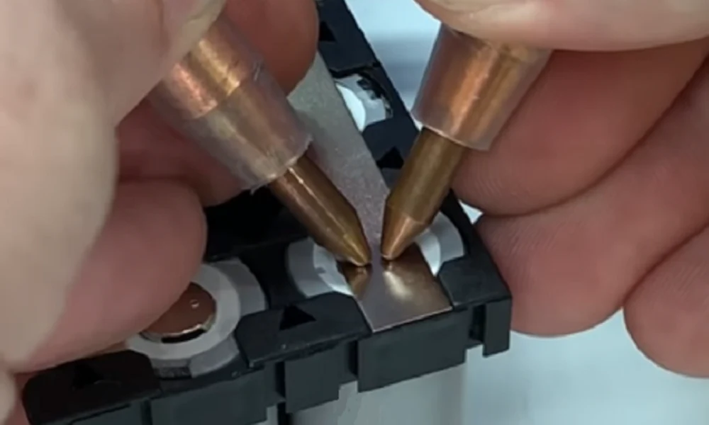 fiber laser welding joining copper busbars in an battery pack assembly line