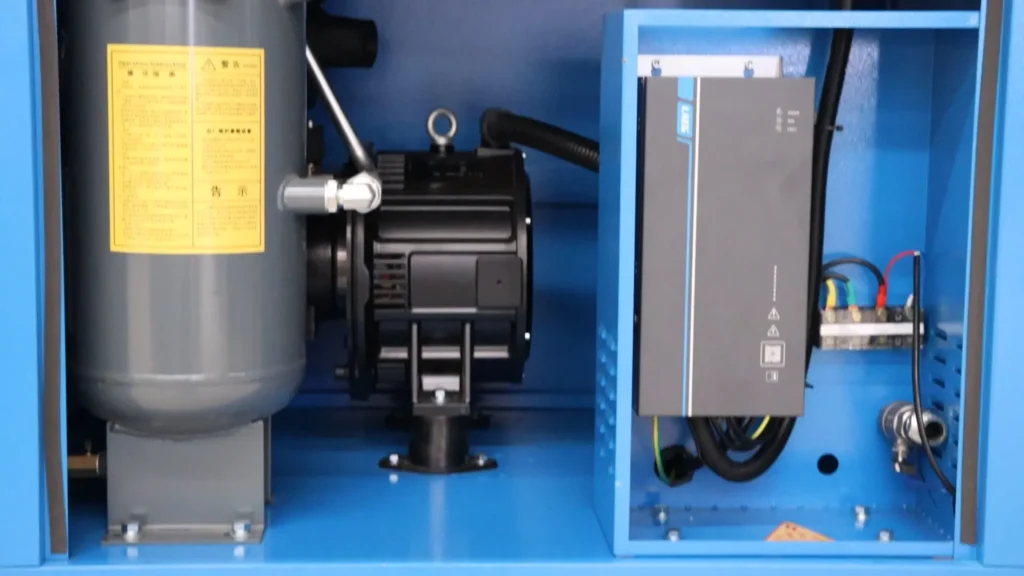 Compact skid-mounted high-pressure air package installed beside a fiber laser cutting cell