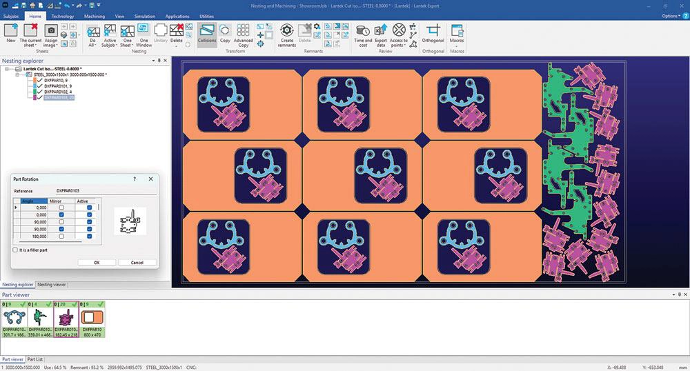 CAD nesting software calculating cut time and sheet utilization rate