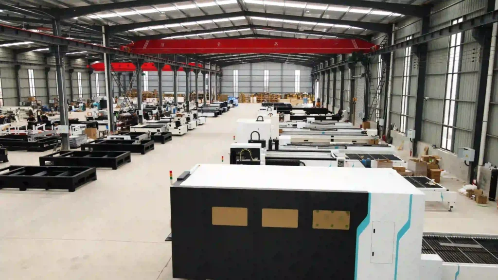Industrial fiber laser cutting machine price evaluation in metal fabrication workshop