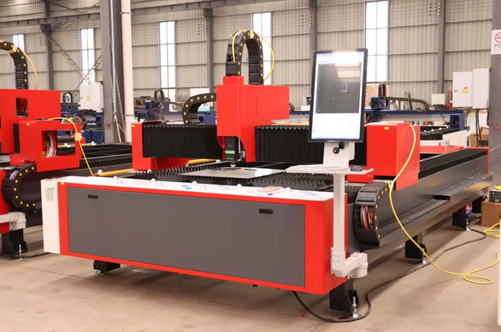 Fiber laser cutting machine in a metal fabrication workshop