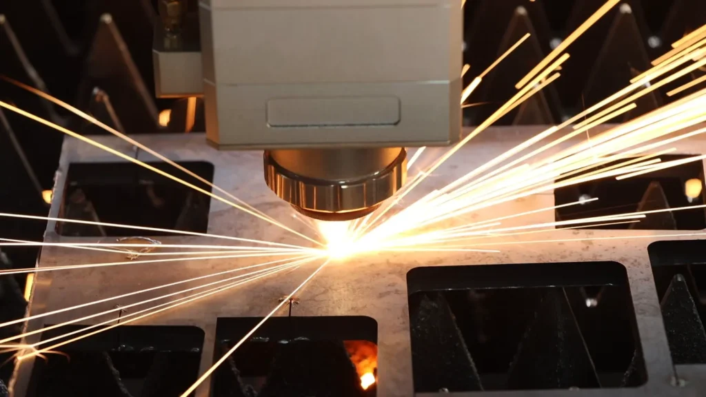 Fiber laser cutting machine processing carbon steel with compressed air assist