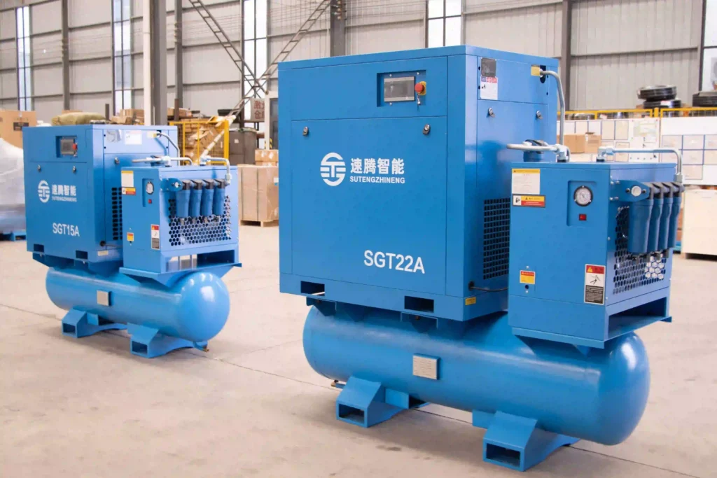 High-pressure screw air compressor and air dryer setup for laser cutting
