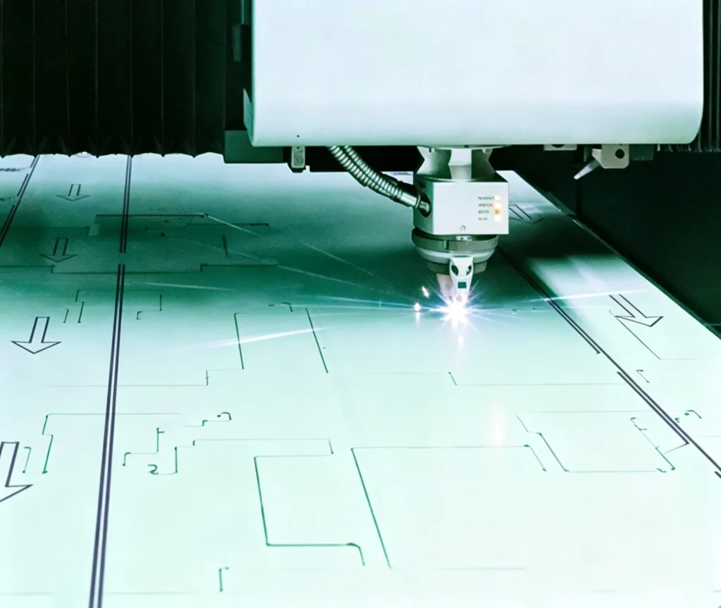 Laser scribing the protective film on mirror stainless steel before cutting