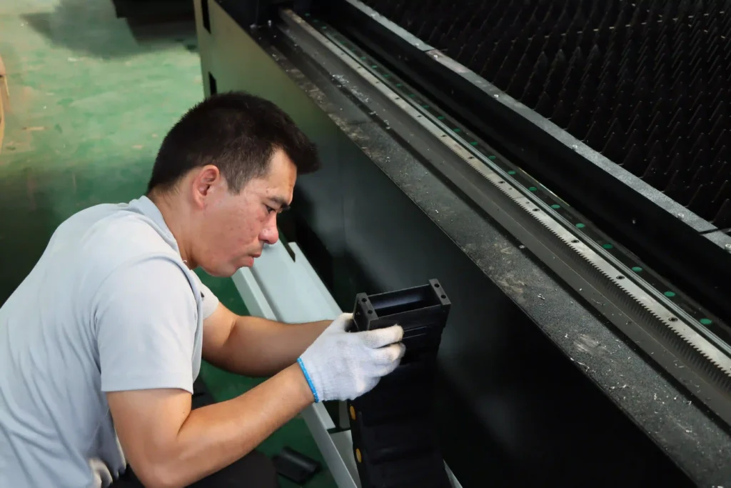 New fiber laser cutting machine during installation and commissioning
