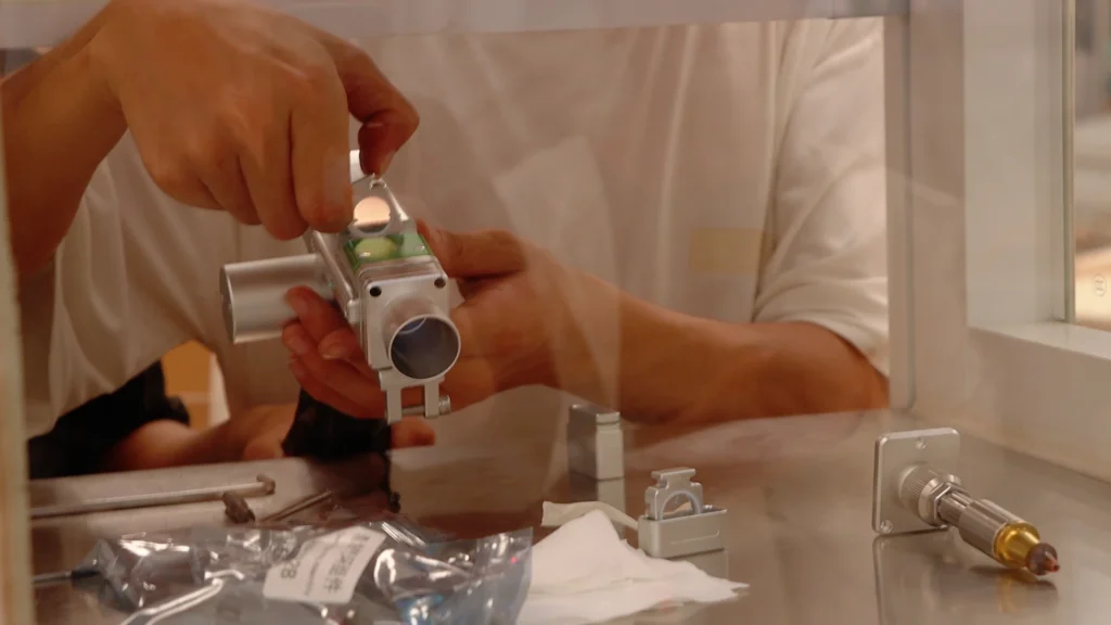 clean protective window replacement in slide-out drawer using cleanroom finger cots