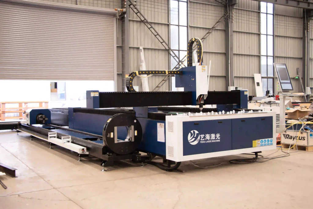 Sheet and tube combo fiber laser cutting machine in metal fabrication workshop