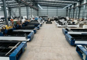 Rent to own laser cutter operating on an industrial sheet metal workshop floor