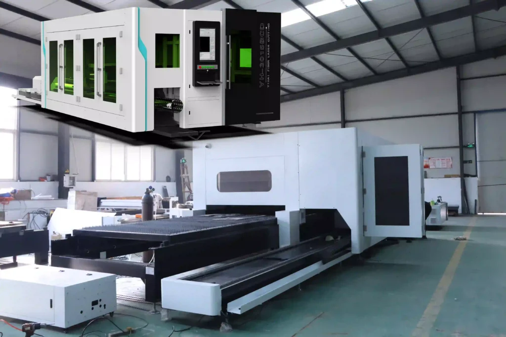 Fully enclosed plate and tube fiber laser cutting machine with CE safety housing and side rotary axis